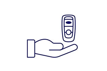 Line drawing of a hand holding a car key fob
